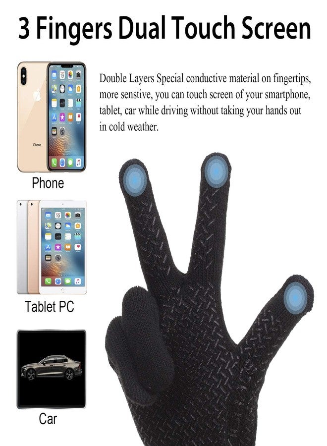 ViGrace Winter Touchscreen Gloves for Men & Women with 3 Fingers Dual-layer Touch Screen Warm Lined Anti-Slip Thermal Knit Driving Texting Glove(Black, Large) - Image 2